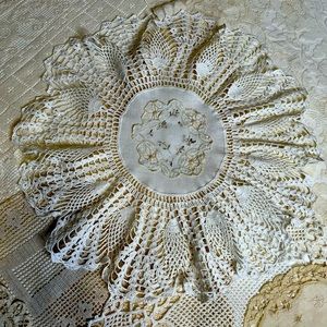 Vintage Crochet & Linen Centerpiece Upcycled